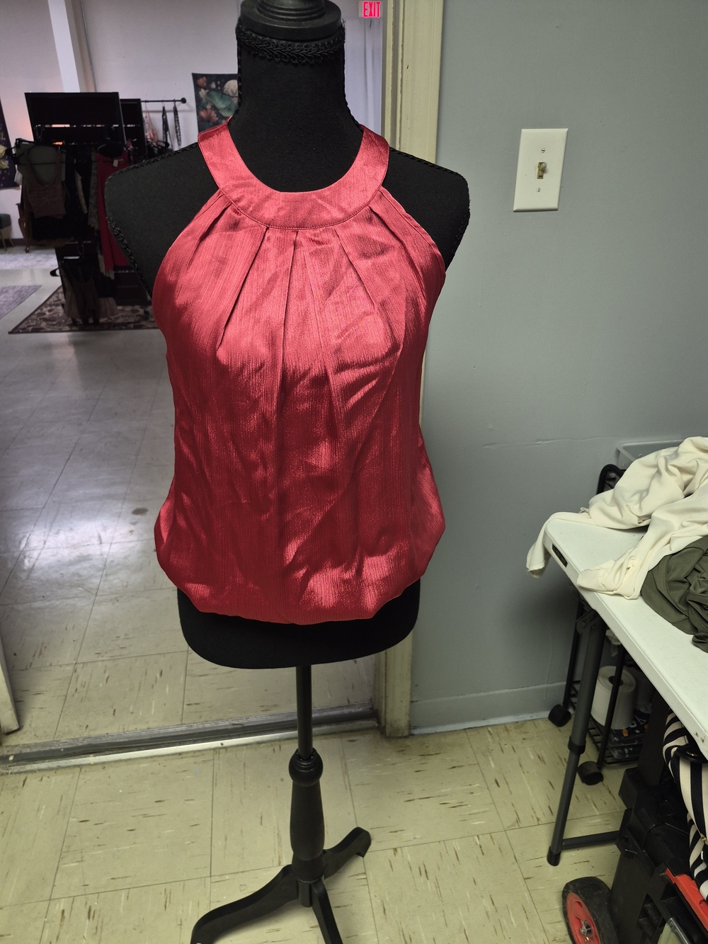 Poetry Red Satin Pleated Halter Camisole